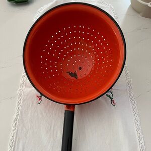 Vintage Enamel Long Handle Colander